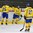 LUCERNE, SWITZERLAND - APRIL 18: Sweden's Sebastian Ohlsson #21 celebrates with Gabriel Carlsson #25 and Jesper Lindgren #27 after a first period goal against Germany during preliminary round action at the 2015 IIHF Ice Hockey U18 World Championship. (Photo by Matt Zambonin/HHOF-IIHF Images)

